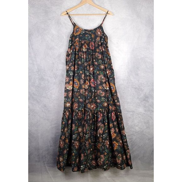 NATURAL LIFE Dresses & Skirts - NATURAL LIFE Black Floral Maxi Dress with Green and Mustard Accents